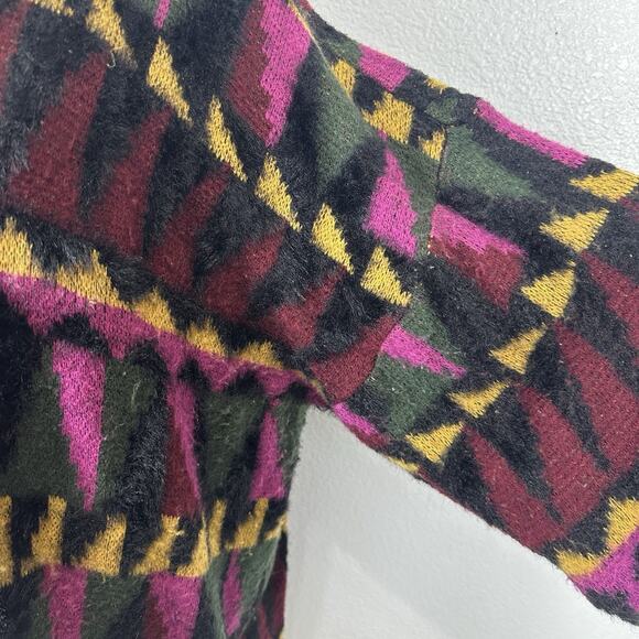 ModCloth Sweater Women 2X Multicolor Geometric Fuzzy Grandpa Boho Long Cardigan - Picture 7 of 15